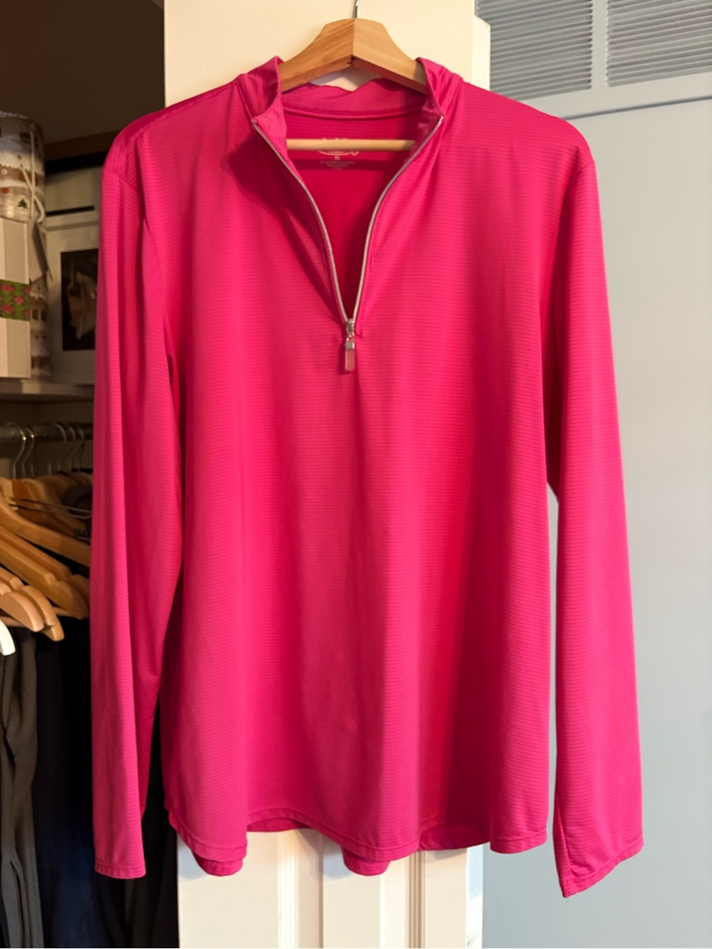 Coral Bay Golf Womens Hot Pink Long-Sleeve Quarter-Zip Top